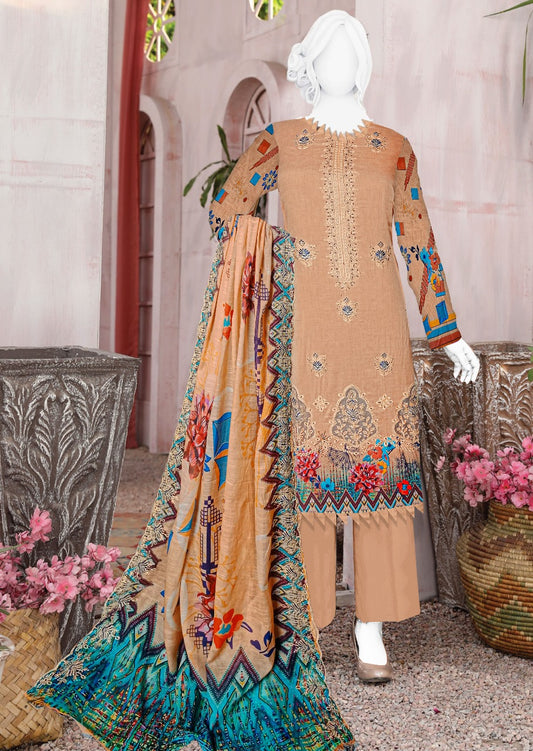 Women’s 3-Piece Embroidered Lawn Suit with Printed Schiffli Dupatta – Desert Bloom Elegance